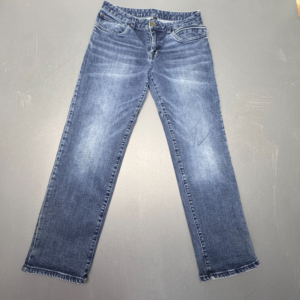 Prana Women's Blue Straight Leg Jeans 31x30 Organic Cotton Stretch Denim Midrise